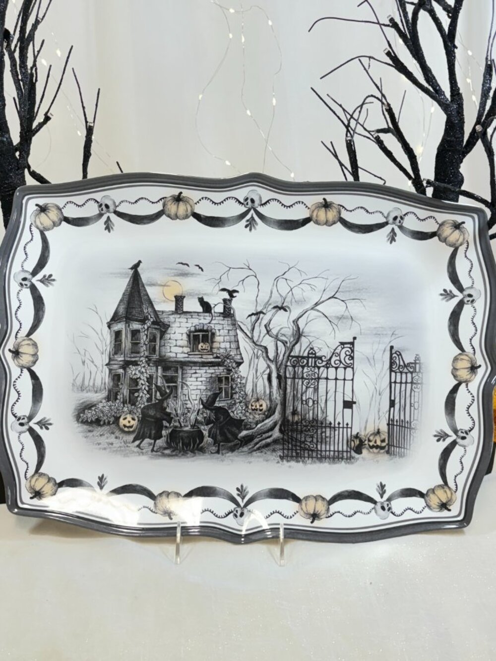Halloween Melamine Witches Cauldron Serving XXL Serving Tray Coven Spell 18.5"